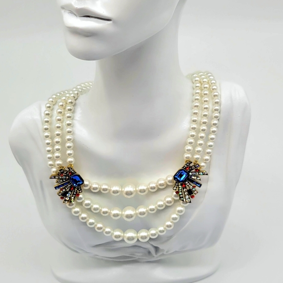 Heidi Daus Triple Strand Pearl Swag Necklace with Swarovski Crystal Stations - Picture 7 of 14